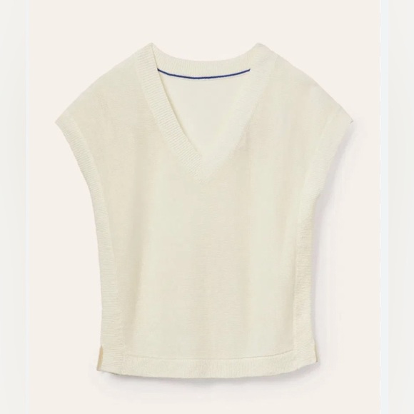 New Boden Anglesey Linen Tee Tshirt Vest Boxy Size 4 Ivory Cream Preppy - Picture 3 of 8